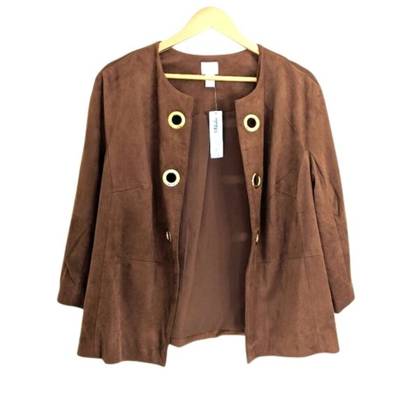 Chico's Open Front Faux-Suede Grommet Jacket Brown Size 2 (=L/12) - Picture 4 of 9
